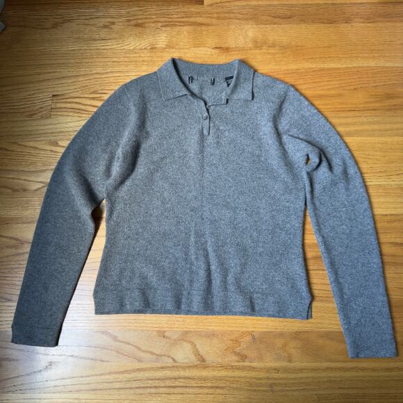 100% Cashmere Collared Gray Sweater Button Soft Cozy Fall Winter - Picture 1 of 6